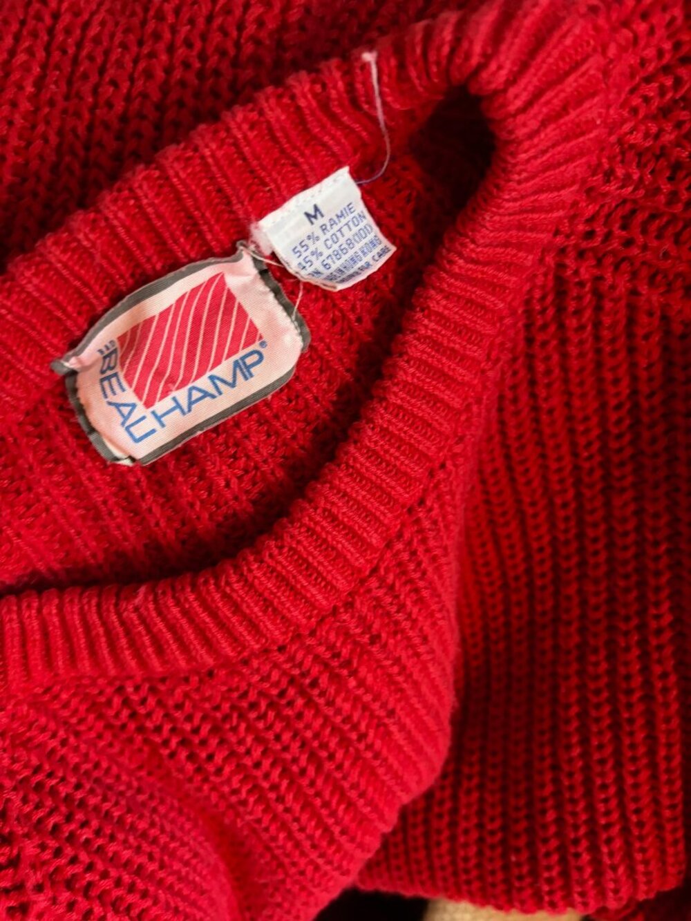 Vintage Beauchamp Knit Sweater Red Textured Crewneck Cotton Ramie Blend Size M